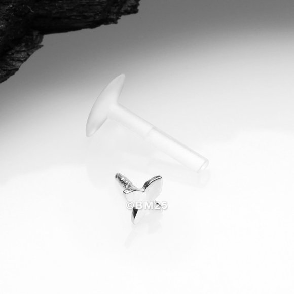 14 Karat White Gold Push-In Dainty Butterfly Top Bio-Flex Labret - Picture 2 of 2